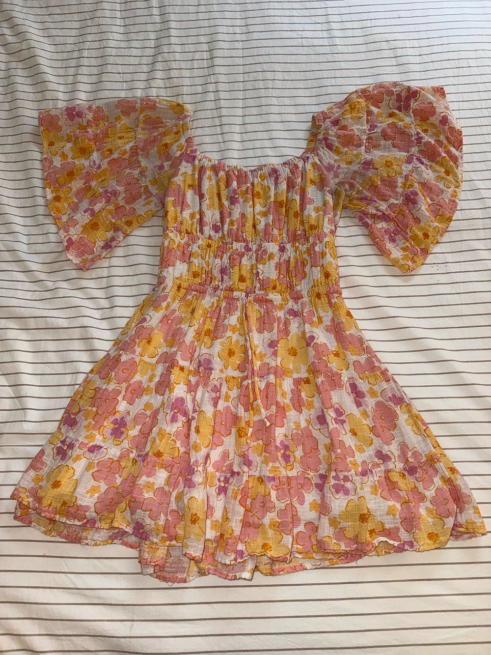 Sabo Skirt Pink & Yellow Floral Short Sleeve Mini Dress